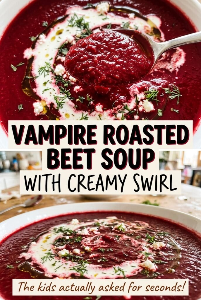 Vampire Roasted Beet Soup with Creamy Swirl