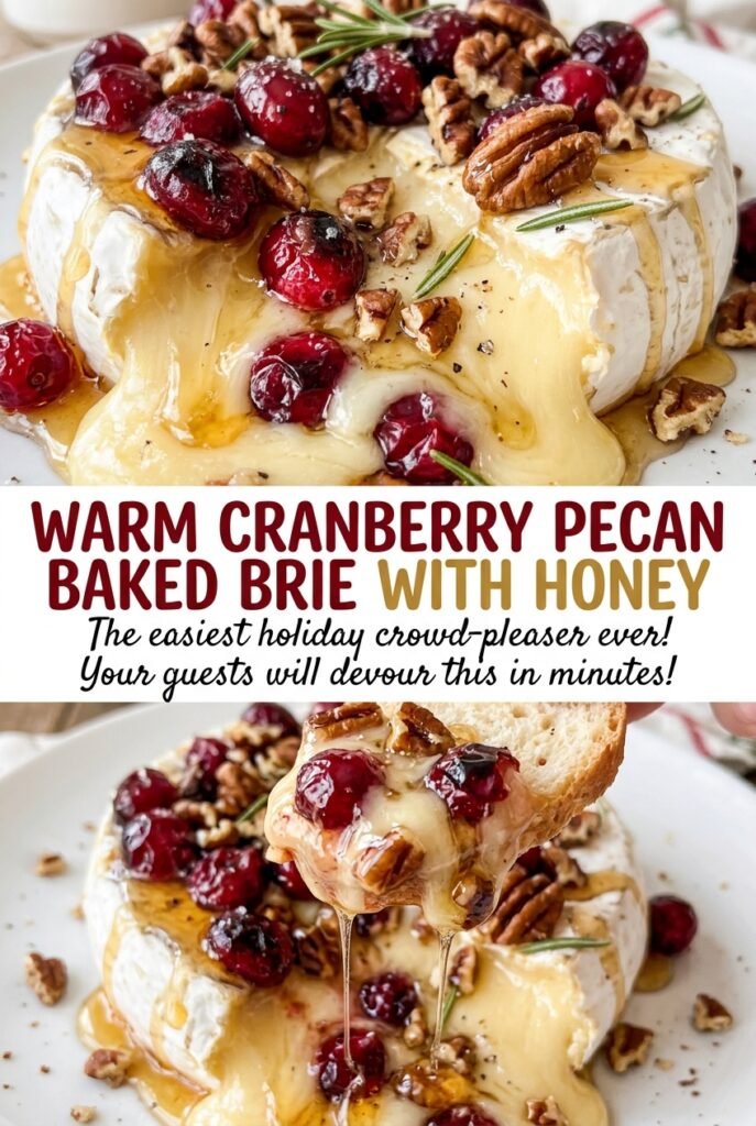 Warm Cranberry Pecan Baked Brie with Honey
