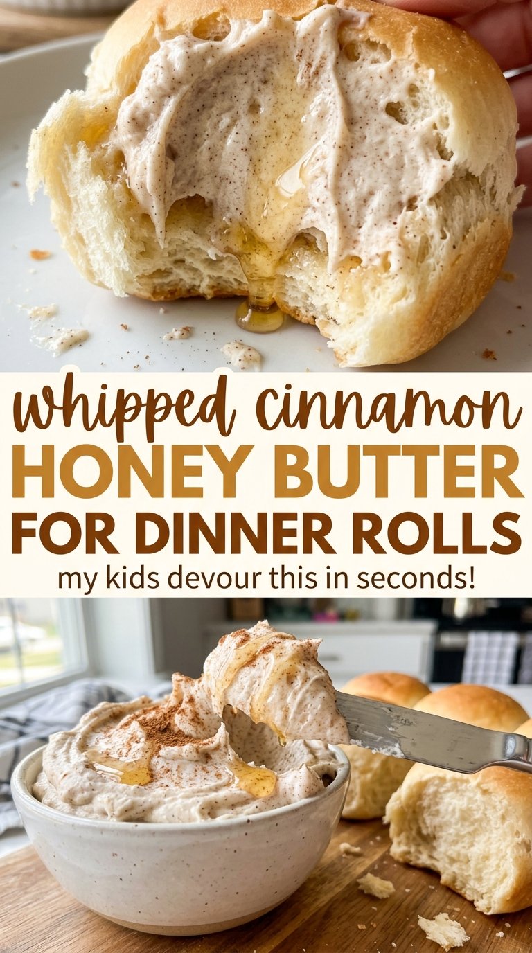 Whipped Cinnamon Honey Butter for Dinner Rolls, cinnamon-speckled and fluffy